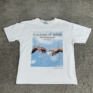 Pull&Bear Creation of Adam Shirt Mens Large White Michelangelo Art Graphic Tee